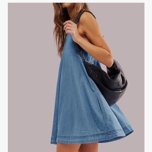 Light Blue Denim Back Cutout Mini Swing Dress